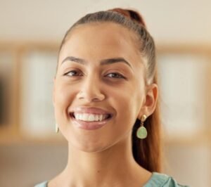 Portrait woman and smile with professional